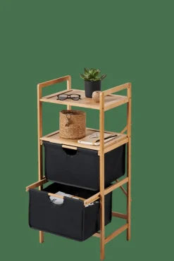 CASA BAMBOO Armoire à 2 Tiroirs Noir, Naturel
