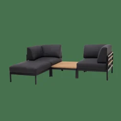 CASA HANNA Lounge Teck Repose-pied Noir, Naturel