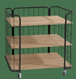 CASA OSLO Étagère Trolley 3 Tablettes Noir, Naturel