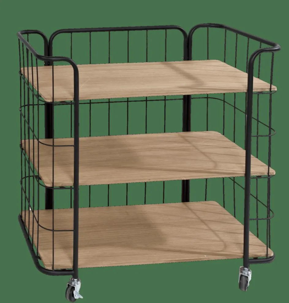 CASA OSLO Étagère Trolley 3 Tablettes Noir, Naturel