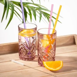 CASA SLURP Paille Réutilisable Set De 6 Mélange De 3 Couleurs Orange, Mauve, Rose