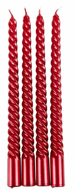 CASA TWIST Bougies Torsadées Set De 4 Rouge