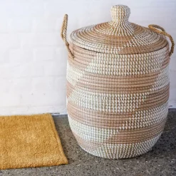 CASA YASMINE Panier De Luxe Avec Couvercle Blanc, Naturel